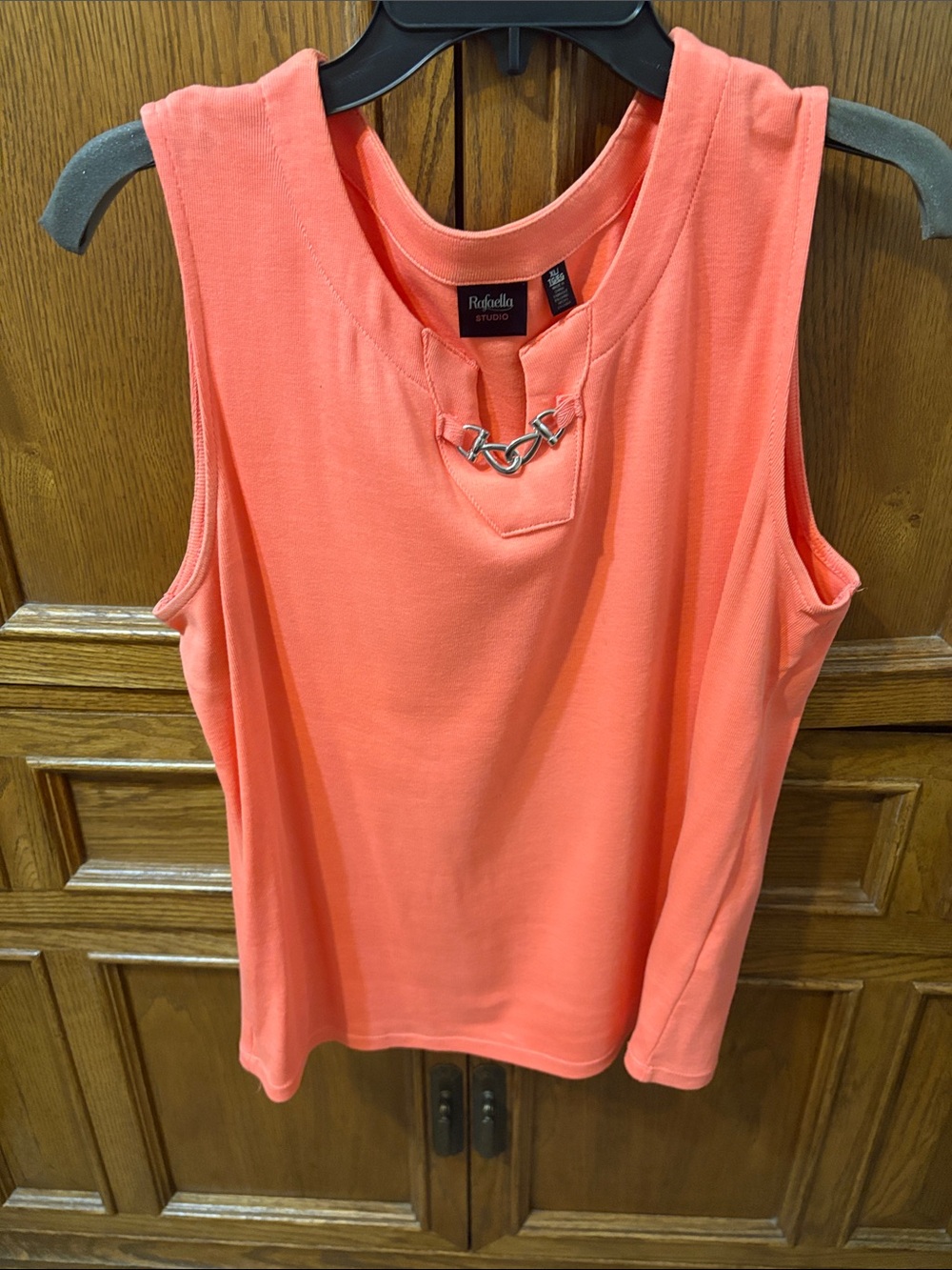 Rafaella Coral Sleeveless Top with Silver Chain Accent